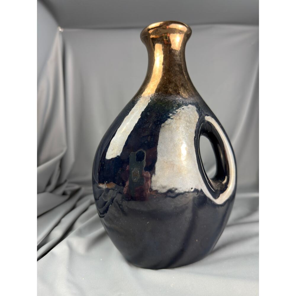Vintage Studio Pottery Vase Copper Luster Glaze Sculptural Handle 9.5x7
